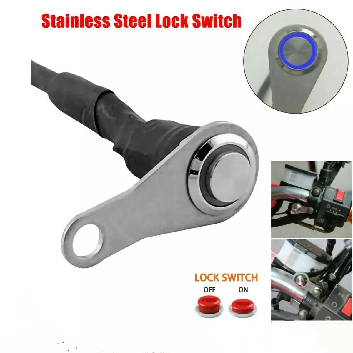 

12V Red LED For Motorcycle Headlight Fog Light Spotlight Switch ON+OFF Handlebar Mount Push Button Work Light Control Switch