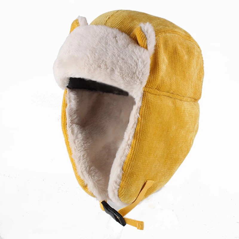 Women Warm Earmuffs Thicken Ear Flapped Hat Winter Cold Proof Warm Cotton Hat Cat Ears Cap Winter Russian Caps