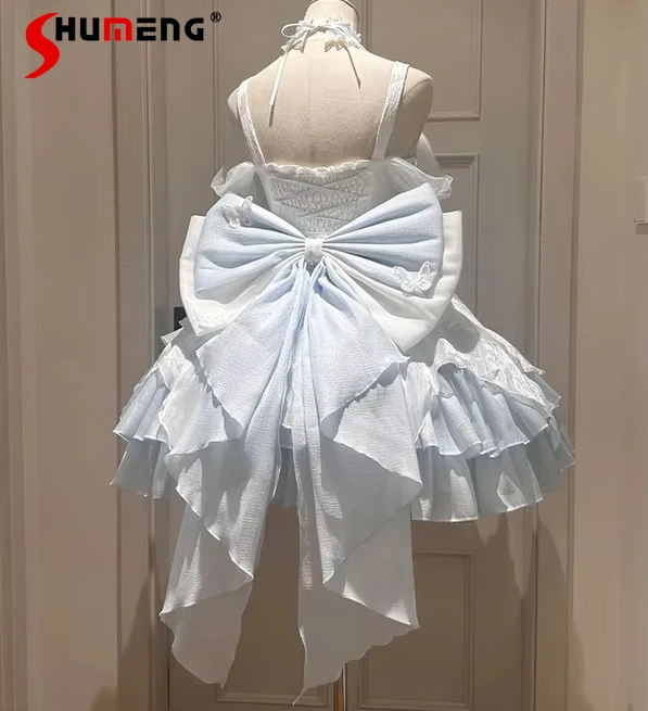 

Blue And White Princess Dresses Lolita Y2k Fine Flash Butterfly Birthday Tutu Dress Rojita Japanese Strap Vestidos De Mujer 2025