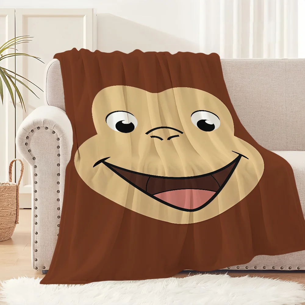 cartoon funny art monkey C-Curious G-George Flannel warm soft plush blanket for sofa living room office bedroom travel gift