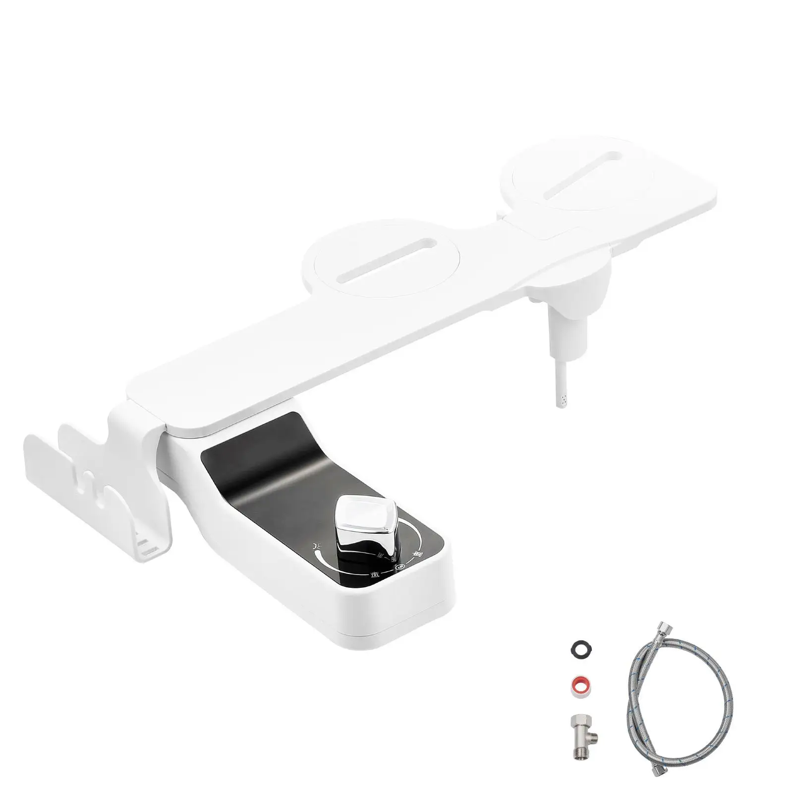 Bidet Attachment for toilet 0.3 Ultra Thin Dual Retractable Nozzles Adjustable Water Pressure Non Electric Cold Water Sprayer for front Rear Wash White