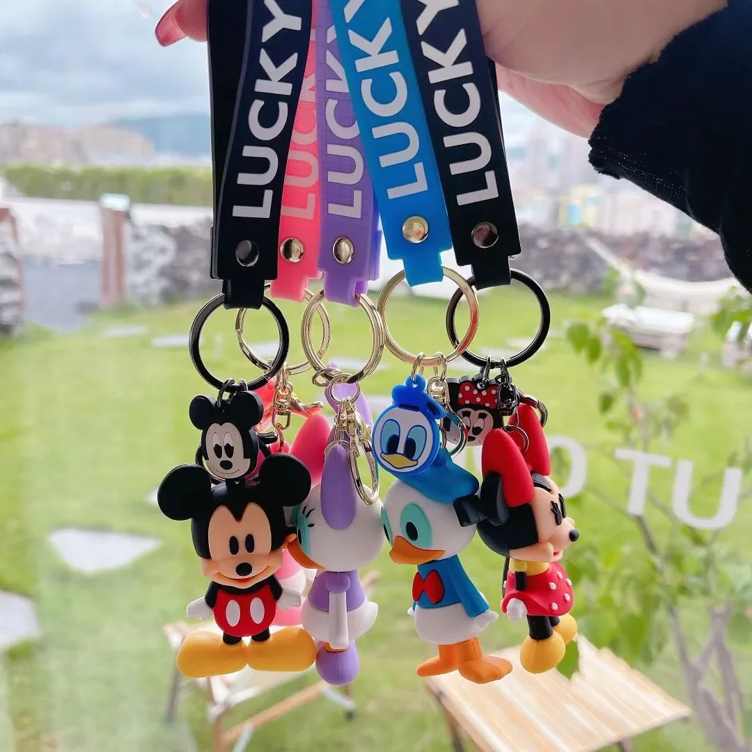 Disney Anime Mickey Mouse Keychain Cute Cartoon Minnie Daisy Keyring Pendant Pvc Doll Kids Bags Accessories Friend Birthday Gift