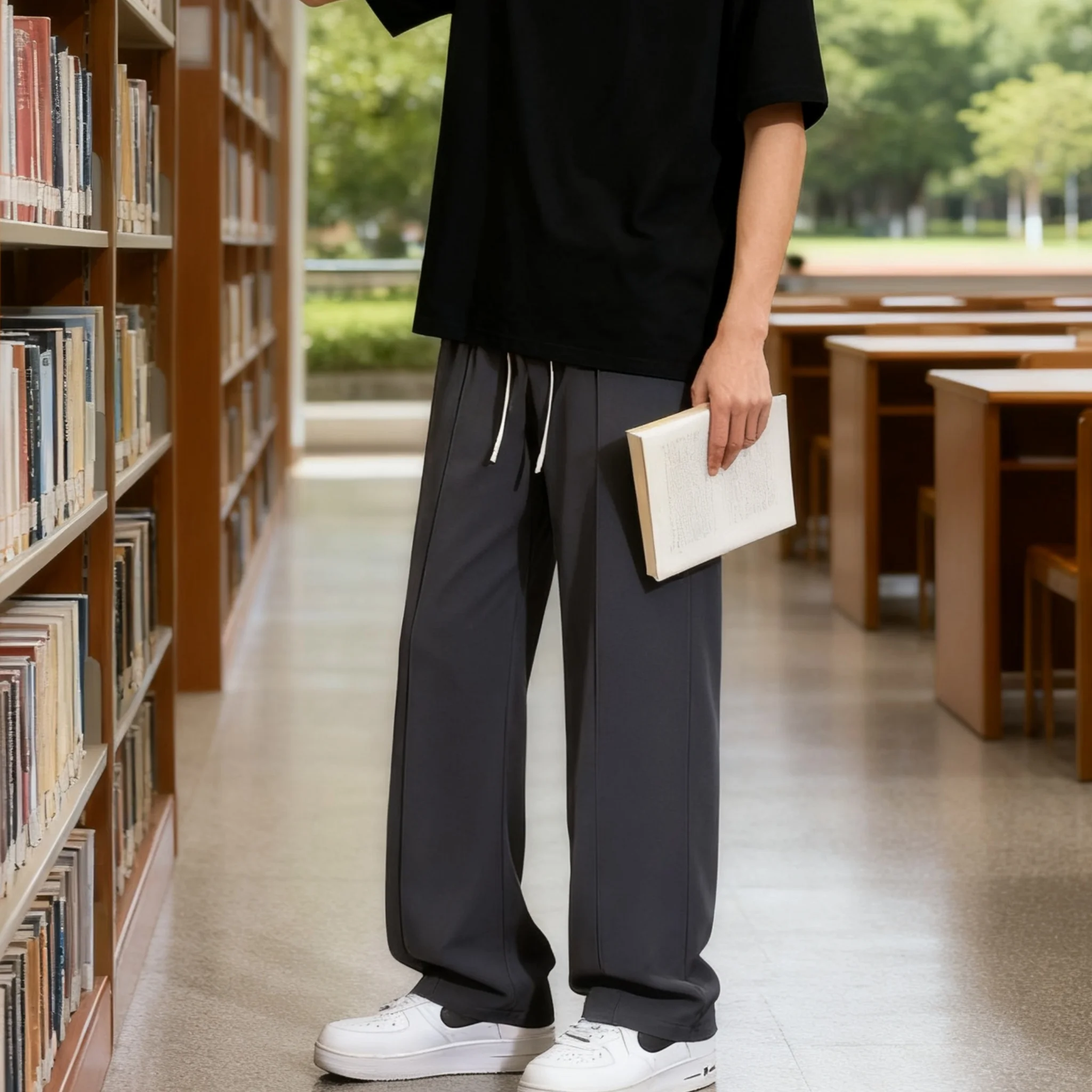 

Весенне-осенние новые мужские повседневные брюки из ледяного шелка, мужские модные прямые брюки с эластичной резинкой на талии, дышащие спортивные брюки