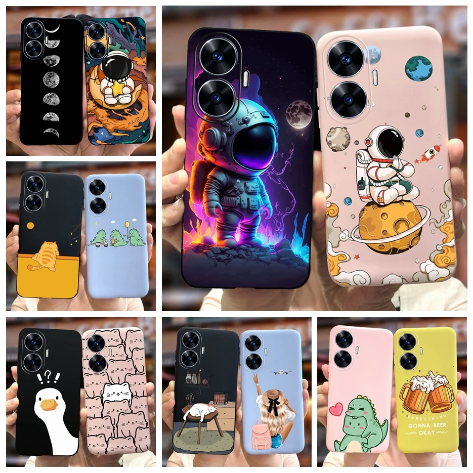 For Realme C55 Case RMX3710 Cute Fashion Astronauts Cartoon Cover Soft TPU Phone Case For Realme Narzo N55 C 55 RealmeC55 Bumper