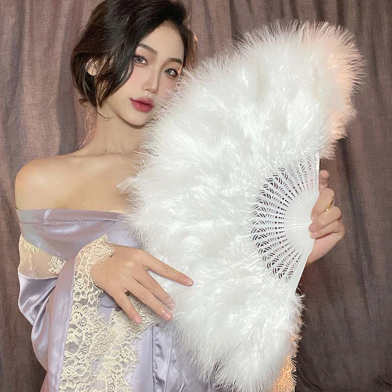 

Feather Fan Qipao Night anghai Dance Photo Props Plu Goose Feather Fan White Feathers Home Use Fans Fans Accories...