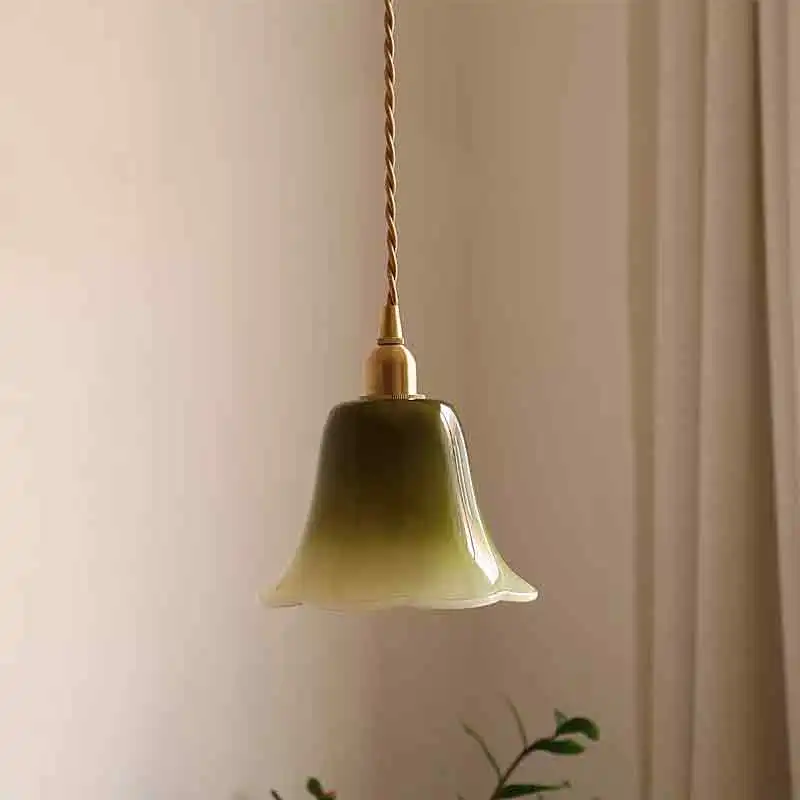 Retro Copper Glass Chandeliers Pink Green Skirt Glass Lamp Minimalist Nordic Dining Table Coffee Shop Bedroom Bedside Chandelier
