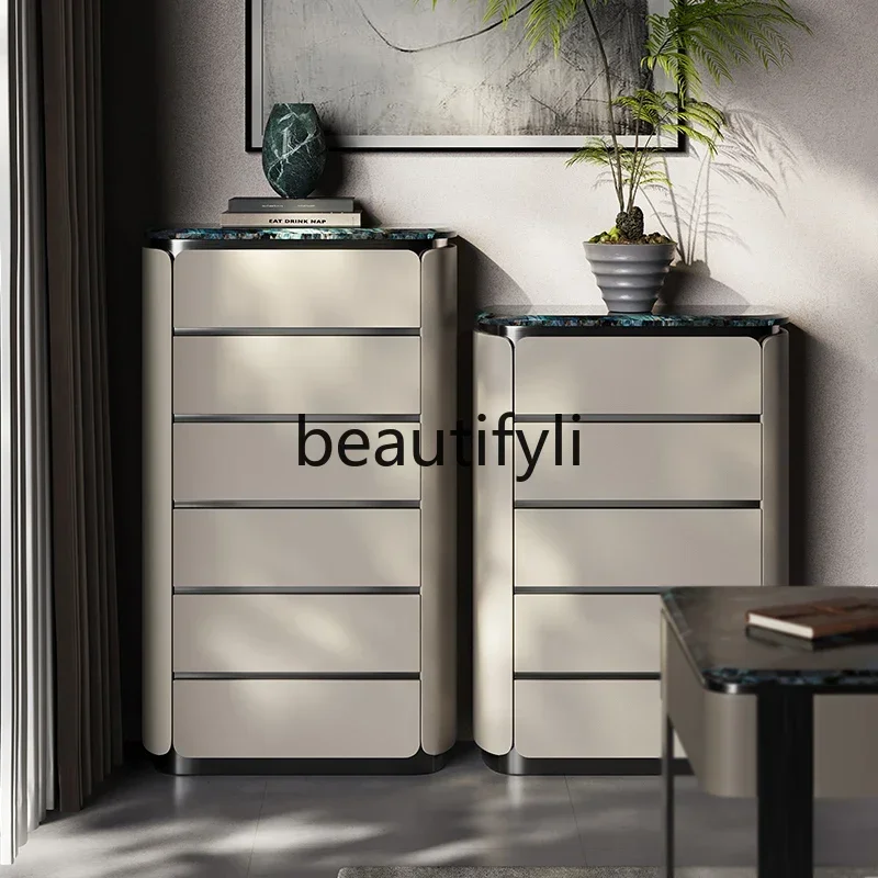 

Italian minimalist five-bucket locker, storage against the wall, high-end light luxury marble solid wood cabinet