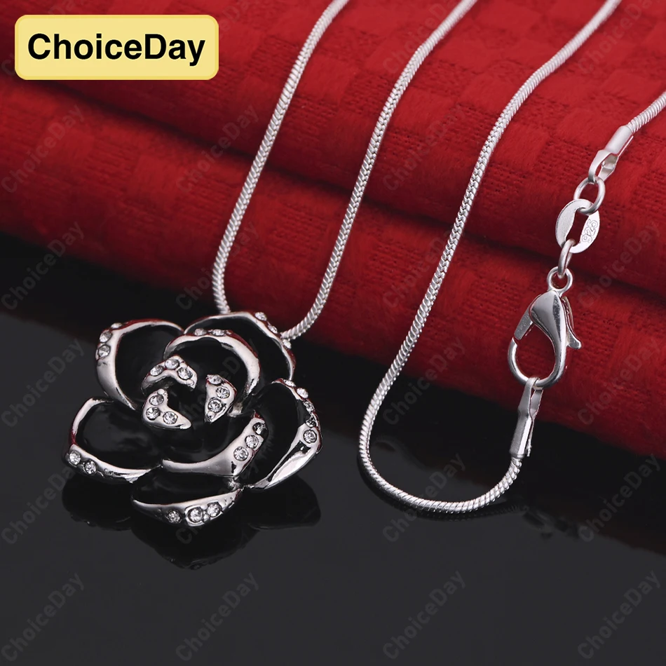 

ChoiceDay 925 Sterling Silver Exquisite Flower Pendant Necklace Fashion Gift Jewelry Christmas Accessories