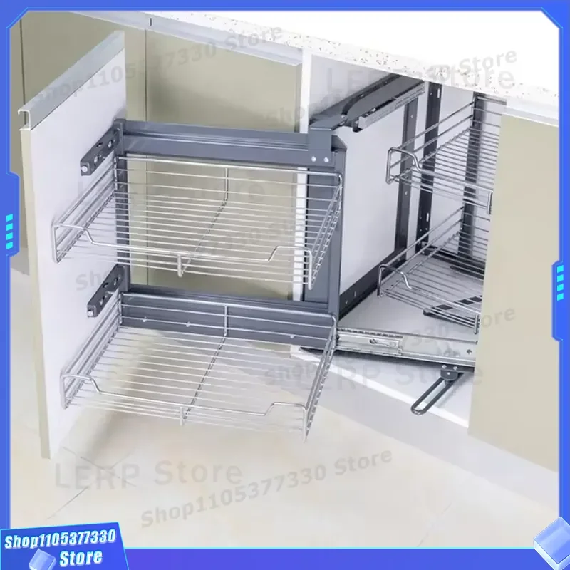 Kitchen Magic Corner Pull Out Wire Basket Cabinet Drawer Storage Rack Soft Close Organizer for Pantry Space Saving Solution