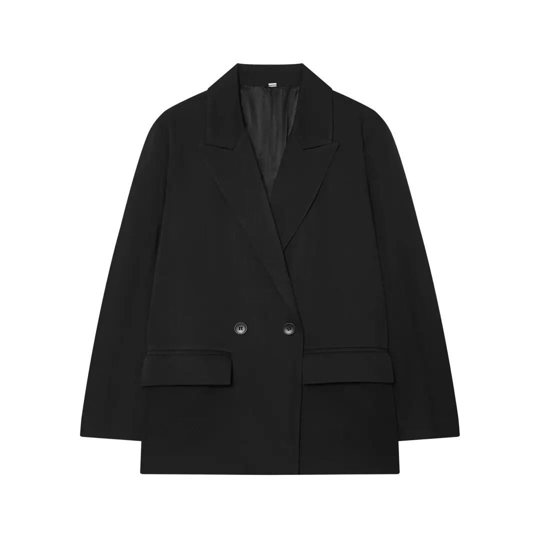 BSAY 2026 Autumn Women Korean Relaxed Fit Suit Jacket Solid Color Notched Collar Double Breasted Long Sleeve Versatile Blazer