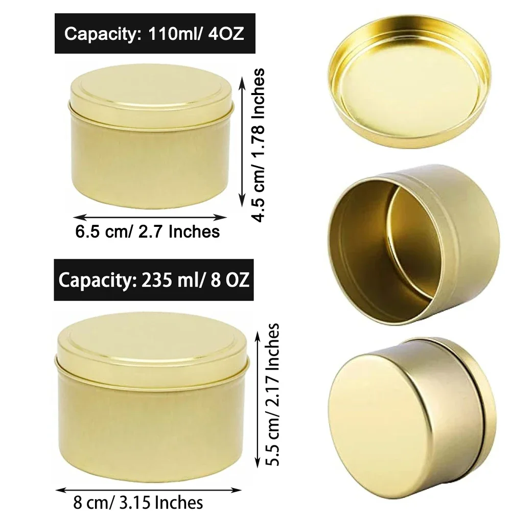 Gemos 8 OZ Candy Jar Candle Tins, Metal Storage Tins for Candy and Gifts Party Supplies, DIY Candle Making Containers with Lids