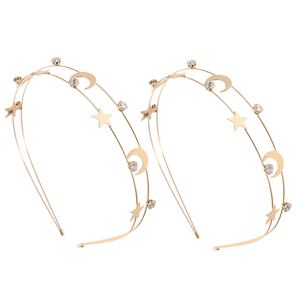 2 قطعة عصابات رأس معدنية نجمة القمر كريستال متعدد الطبقات الزفاف حفل زفاف الشعر هوب اكسسوارات للنساء سنة جديدة سعيدة عقال