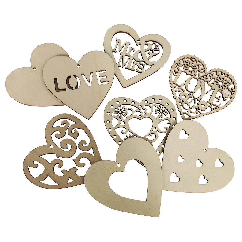 10Pcs Drewniane wiszące tagi w kształcie serca z liną Etykieta z wiadomością Znak na przyjęcie weselne Diy Craft Card Valentine Decor