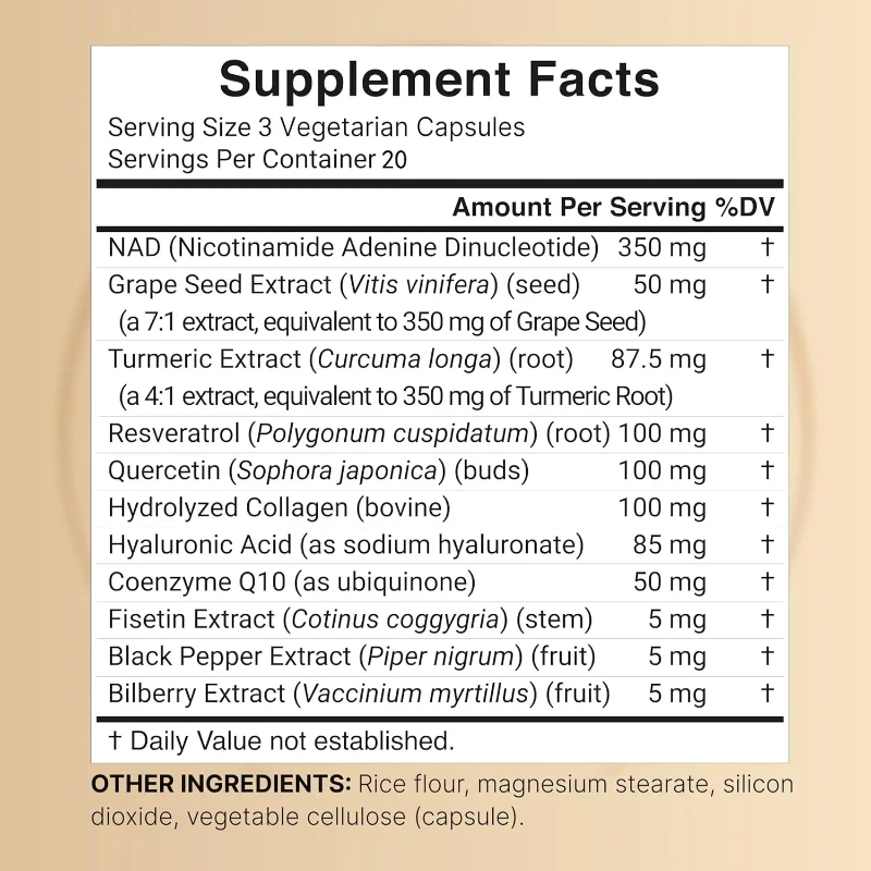 Purevia Nad+ 1,500mg Per Serving, 120 Veggie Capsules || 10-in-1 Complex with Resveratrol Plus Hyaluronic Acid, Quercetin