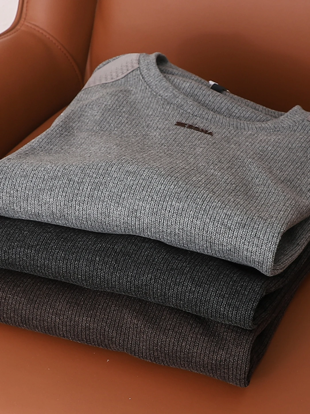 Men's Knitted Wool Blend Sweatshirt Shoulder Splicing Design round Neck Commute Style Autumn Fashion Warm  Color Hoodie