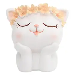 Cat Girls Face Flower Pot Resin Women Head Flowerpot with Tray Human Vase Garden Pots & Planter Pen Pencil Brush Holder Pot