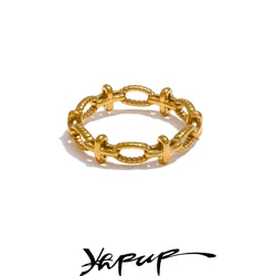 Yhpup Distinctive Stainless Steel Metal Cross Chain Thin Ring Tarnish Resistant Fashion PVD Plated Finger Jewelry Bijoux Women