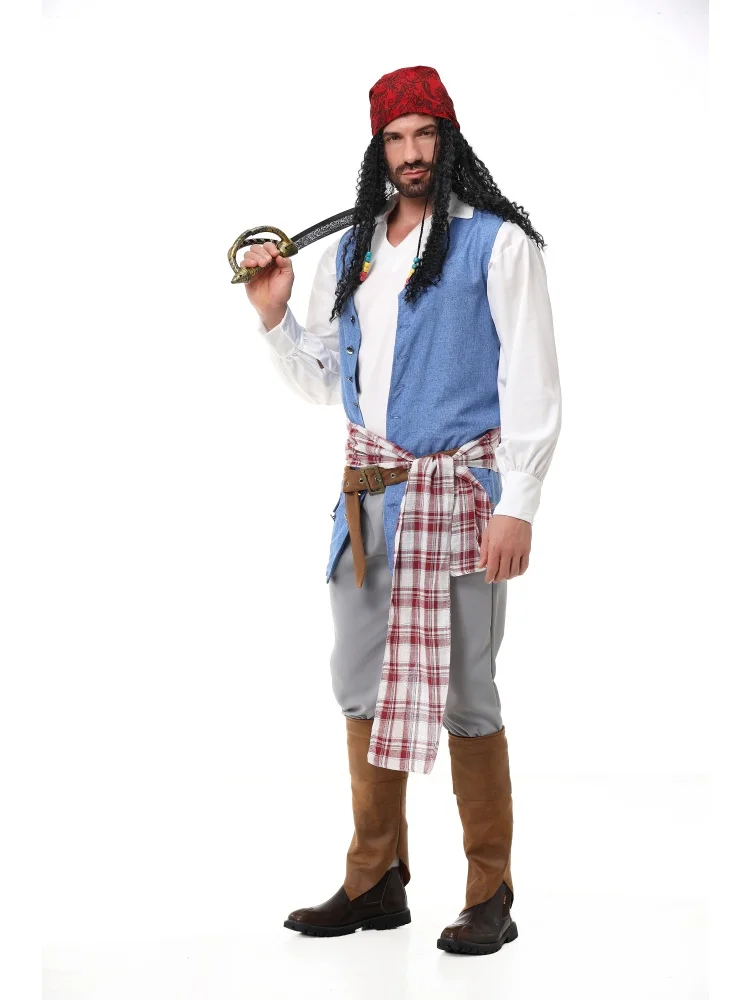 Unisex Retro Piraten-Cosplay-Outfit Blaue Weste Halloween Karneval Familien-Paar Kostüm Bühnenkostüm 2026 – Detail 9