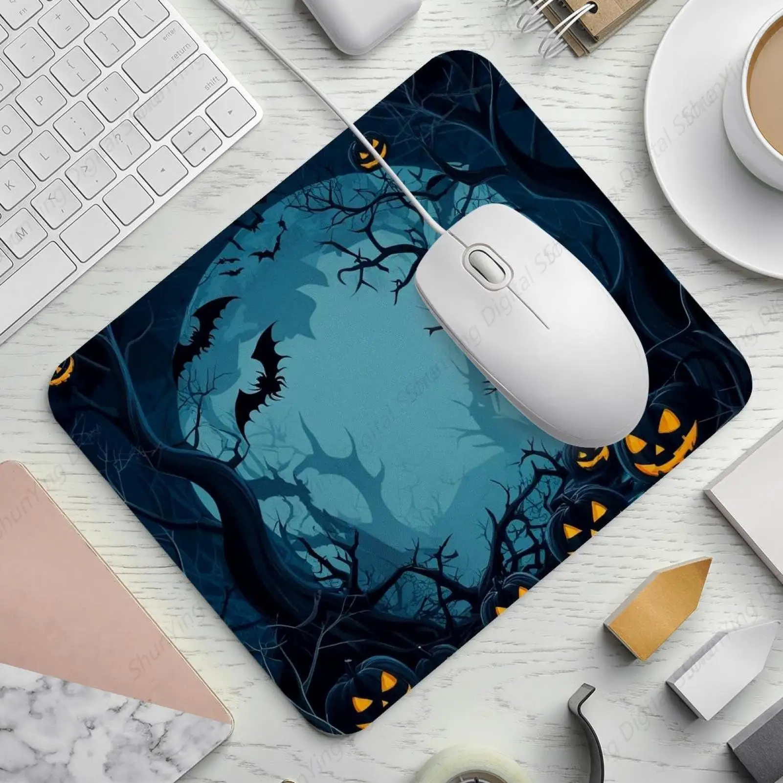 Halloween Spider Web And Spider Computer Mouse Pad With Rubber Base Easy To Slide Suitable For Gaming Office Laptop Mouse Pad