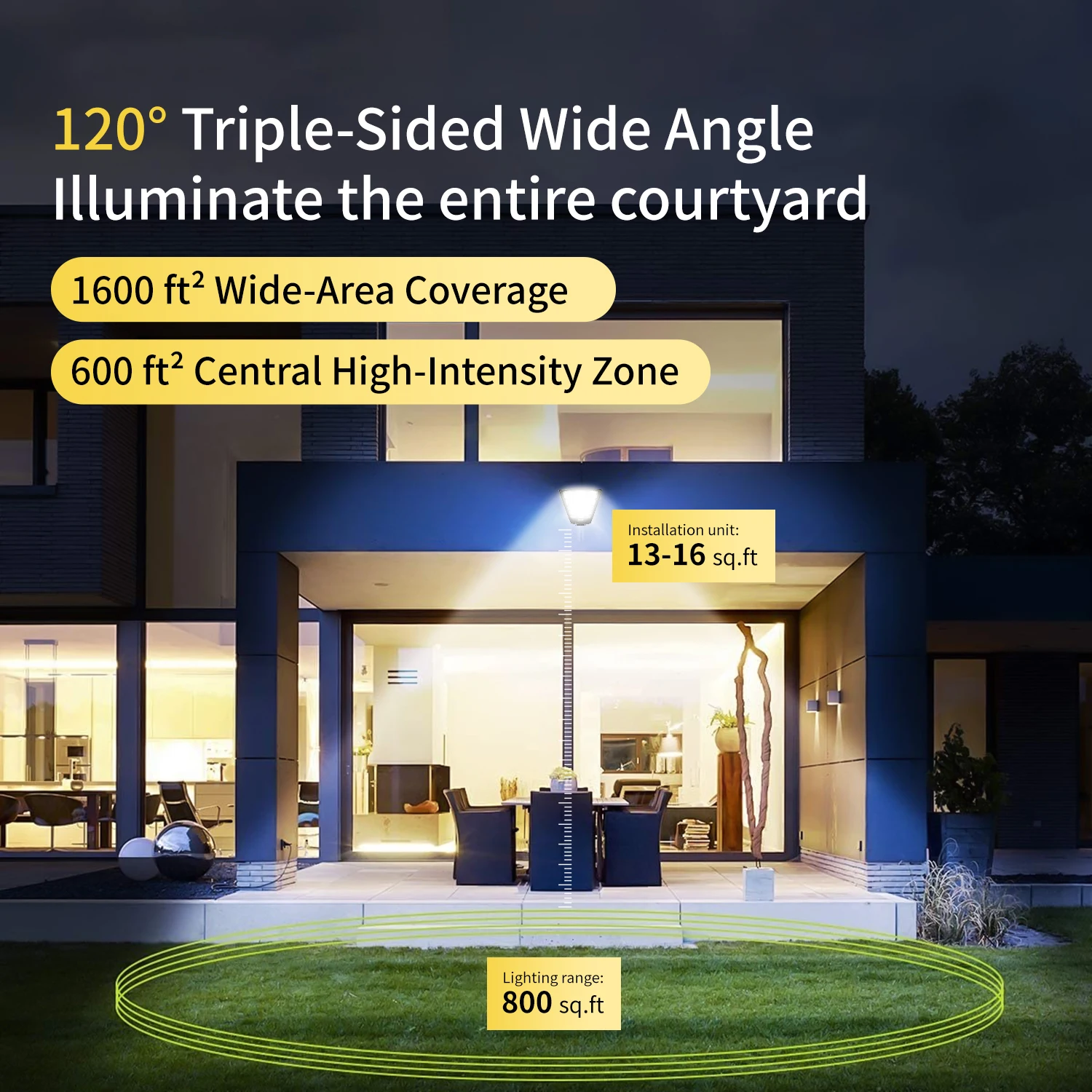 Lampione stradale a LED solare con pannello solare monocristallino 750 ad alta intensità IP66 Sensore di movimento radar intelligente resistente alle intemperie 120 °   Ampio