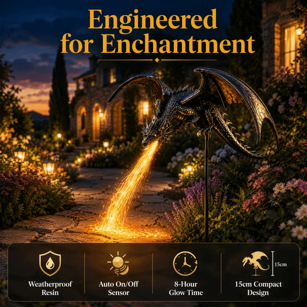 Solar Powered Solar Garden Light Resin Artwork Resin Craft Solar Fire Garden Lamp Dragon Fire Design Waterproof