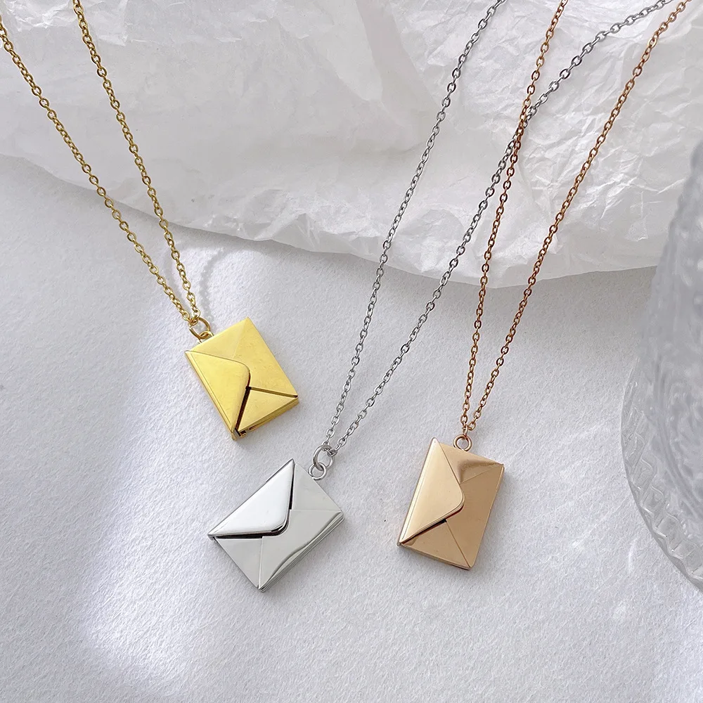 S3389 Valentine's Day Gift Pendant Necklace Envelope Love Letter Titanium Steel Necklaces Women Niche Design Choker Chain