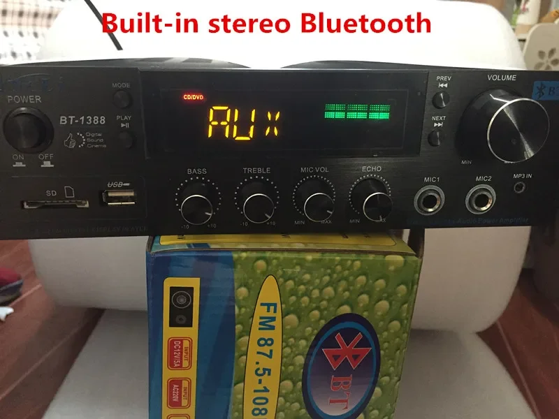 Newest BT1388 80W+80W HIFI Karaoke home theater stereo audio amplifier Support Bluetooth. Dual microphone.USB.SD card