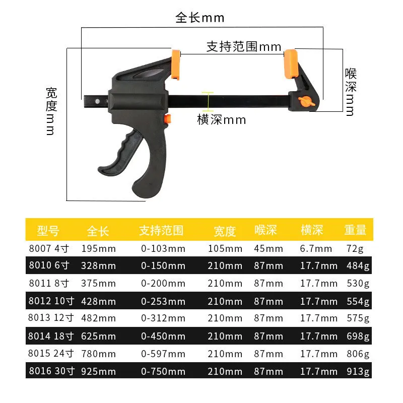 Positioning F clamp/Woodworking quick clamp/Practical forged steel rocker clamp 4/6/8/10/12/18/24 