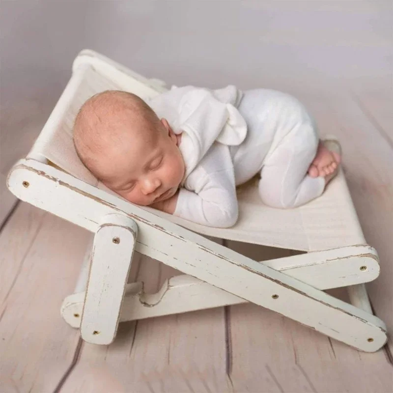 Baby Studio Photo Shooting Furniture Newborn Photography Props Beach Deck Chair Wooden Retro Folding Baby Posing Sofa Chair