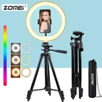 ZOMEI 130cm Tripod for Phone Universal Video Camera Photography Stand Lightweight With Clip RGB Selfie Ring Light LED Fill Light