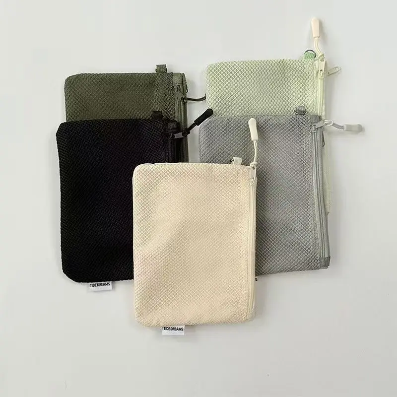 New Mesh Coin Purse Simple Portable Mini Bag Multi-purpose Square Bag Double-layer Zipper Card Holder Travel Makeup Storage Bags