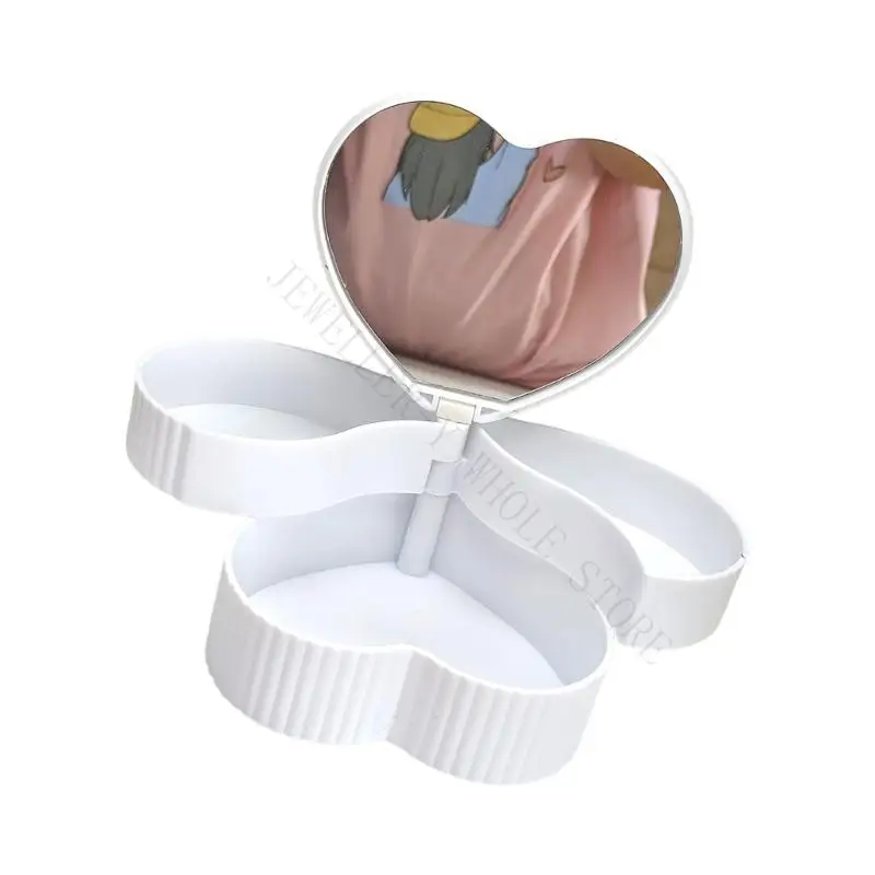 R7UF Modern Rotating Plastic Jewelry Box Storage Case With Mirror And Ample Space For Rings Earrings Necklaces