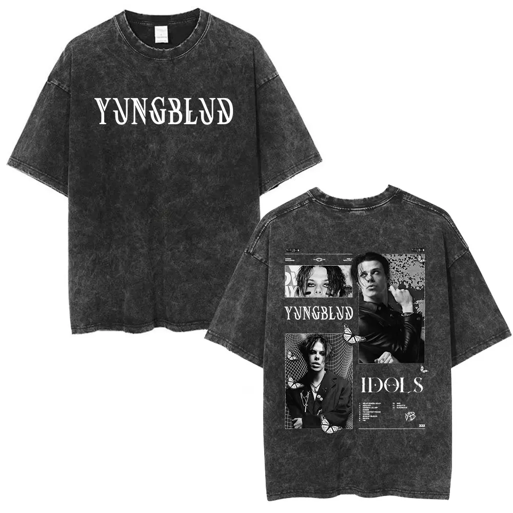 

Винтажные футболки Yungblud IDOLS с эффектом потертости, мужская и женская одежда, хип-хоп футболки с коротким рукавом, повседневные хлопковые футболки, уличная мода
