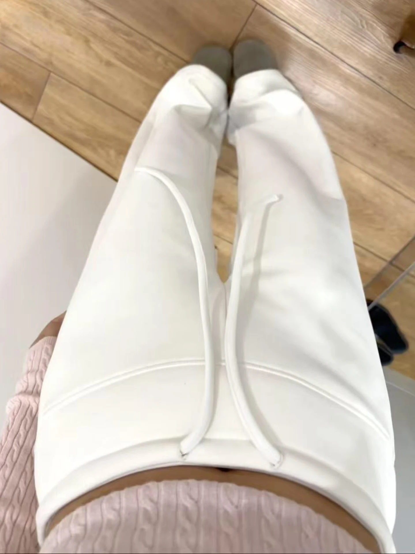 Pantaloni Larghi Bianchi Foderati in Pile per Donna, Vita Bassa, per Yoga e Sport, Pantaloni Casual a Gamba Dritta con Vita Alta e Cordoncino