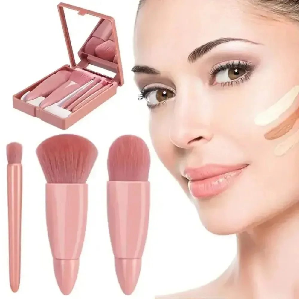 5pcs Easy-taken Travel Makeup Brush Set Mini Complete Function Cosmetic Brushes Kit With Case And Mirror