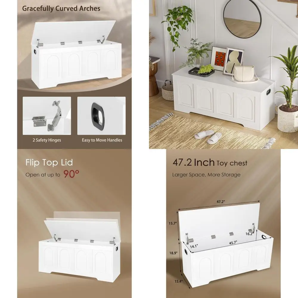 

Большой белый комод в стиле ротанга с откидной крышкой, деревянная коробка для игрушек в прихожей 47,2, органайзер для гостиной и спальни