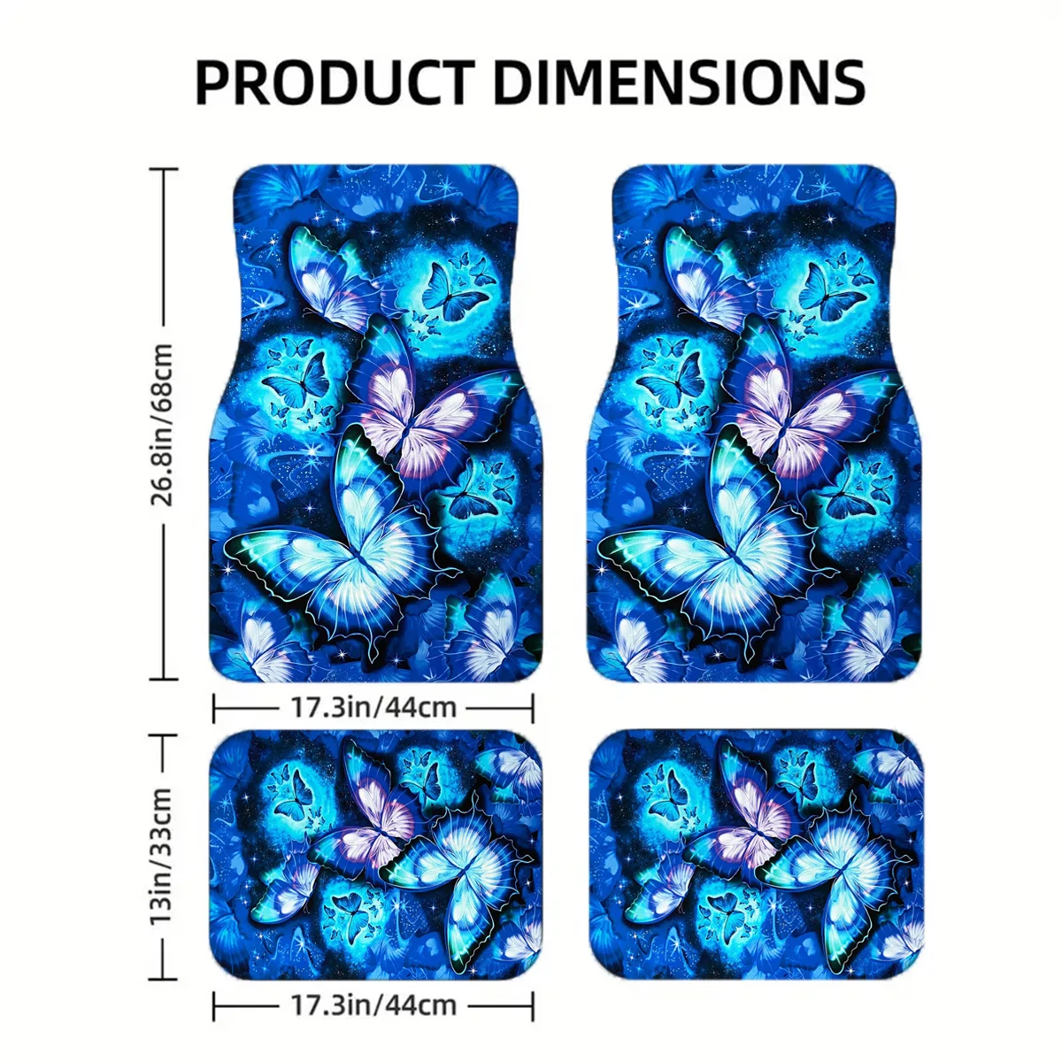 1pc/2pcs/4pcs Blue And Purple Fantasy Butterfly Pattern Fashion Art Car Mats, Universal For All Seasons, Comfortable And Durable