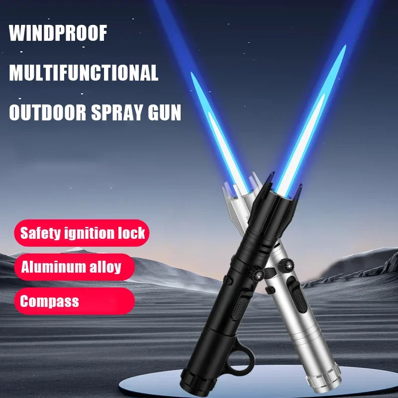 New Black Knight Lightsaber High Fire Spray Gun Windproof Blue Flame Direct Charge Inflatable Lighter Outdoor Barbecue Igniter