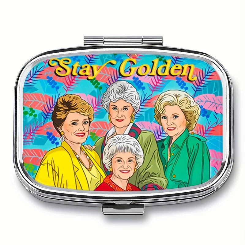 Stay Golden Themed Pill Box with 2 Compartments, Portable Medicine Storage Box, Pocket Sized Pill Container, Perfect for Travel