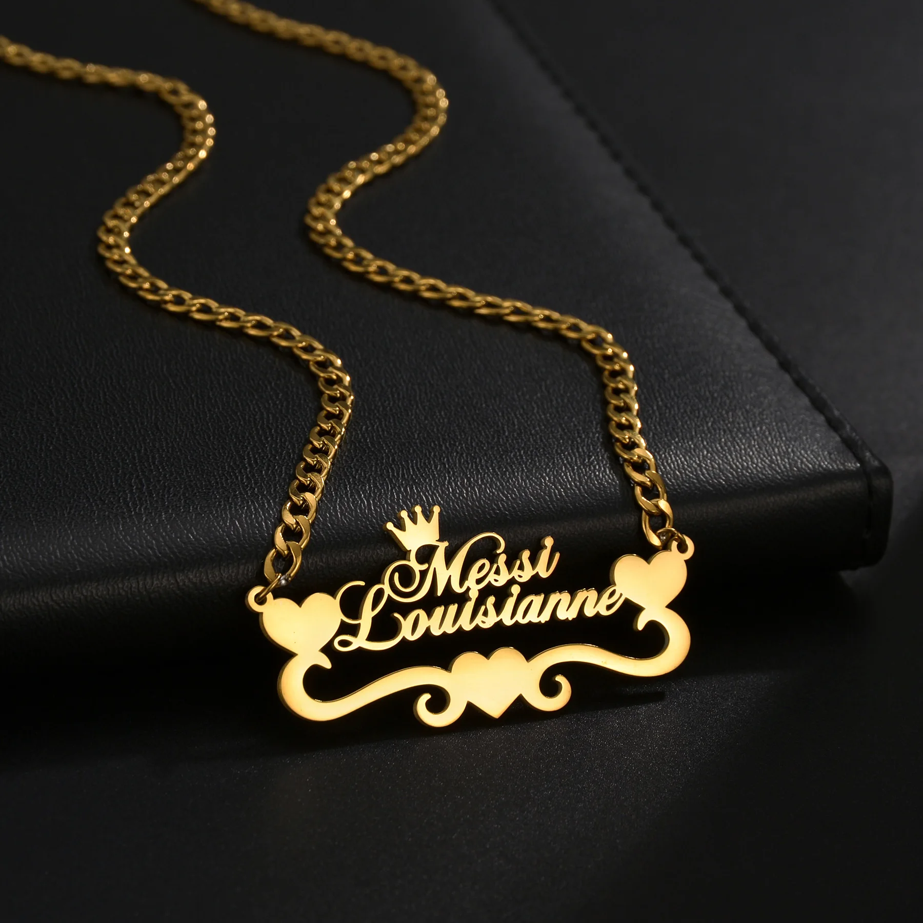 

Acheerup New Fashion Personalized Name Necklace for Women Stainless Steel Jewelry Customized Thick Cuban Chain Pendant Men Gift