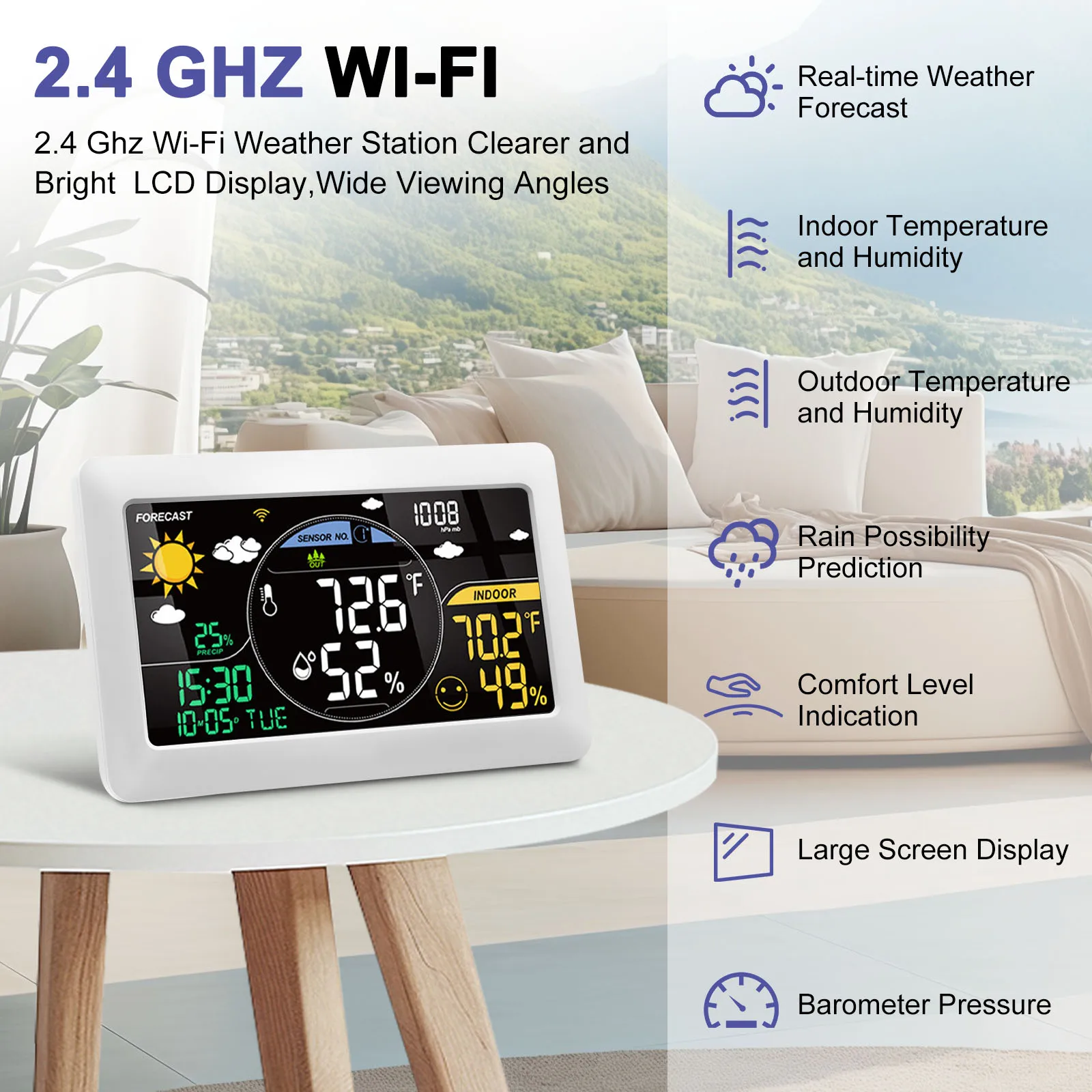 WLAN-Wetterstation mit Außensensor - WLAN mit App Tuya und SmartLife - Kabellos - Innen- und Außentemperatur - Weiß