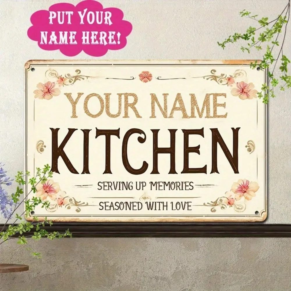 1pc Customizable 2D Flat Kitchen Aluminum Plaque Personalized Name Date Rustic Wall Ornament Farmhouse Home Gift (Decor Only)