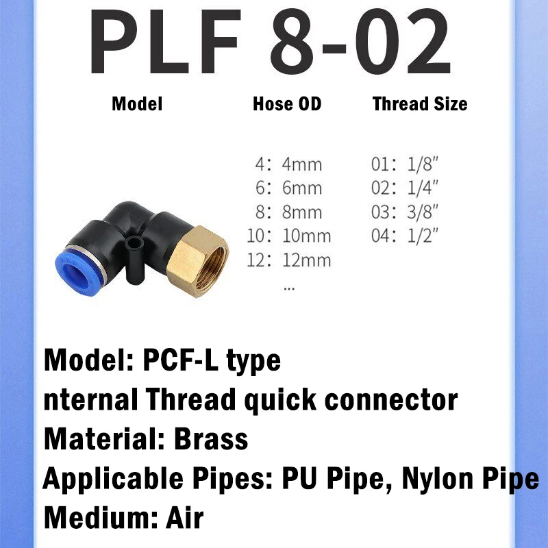 Pneumatischer Verbinder mit Innengewinde, rechtwinklig, Winkelstück PLF, PLF6-01, PLF8-02, PLF10-03, 12-04 – Detail 2