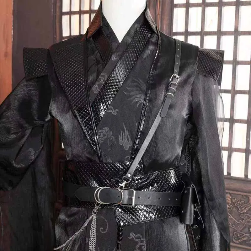 Male Carnival Cosplay Costume Adult Chinese Traditional Vintage Hanfu Black Sets Gothic Party Outfit For Men Women Plus Size XL