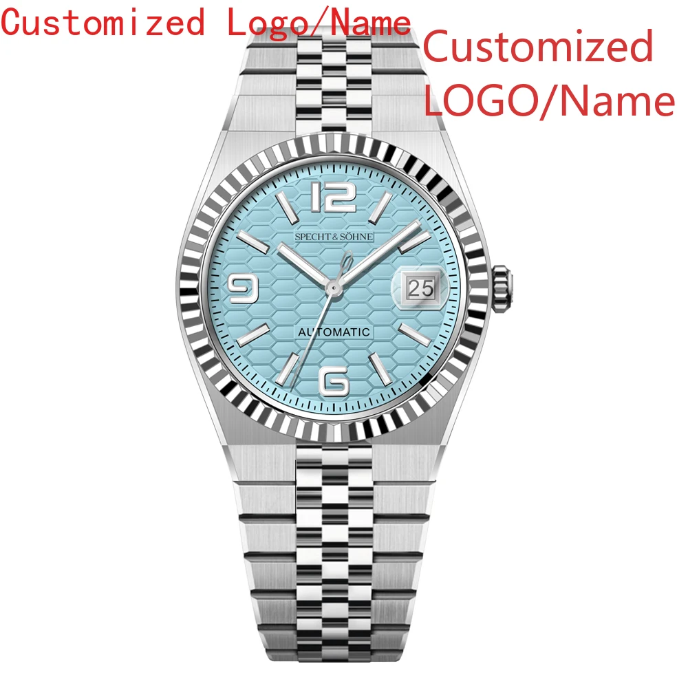 الفاخرة عارضة التقويم الرجال النساء التلقائية الميكانيكية ووتش الفولاذ المقاوم للصدأ الياقوت أسود أبيض أزرق الأرض الساعات حسب الطلب