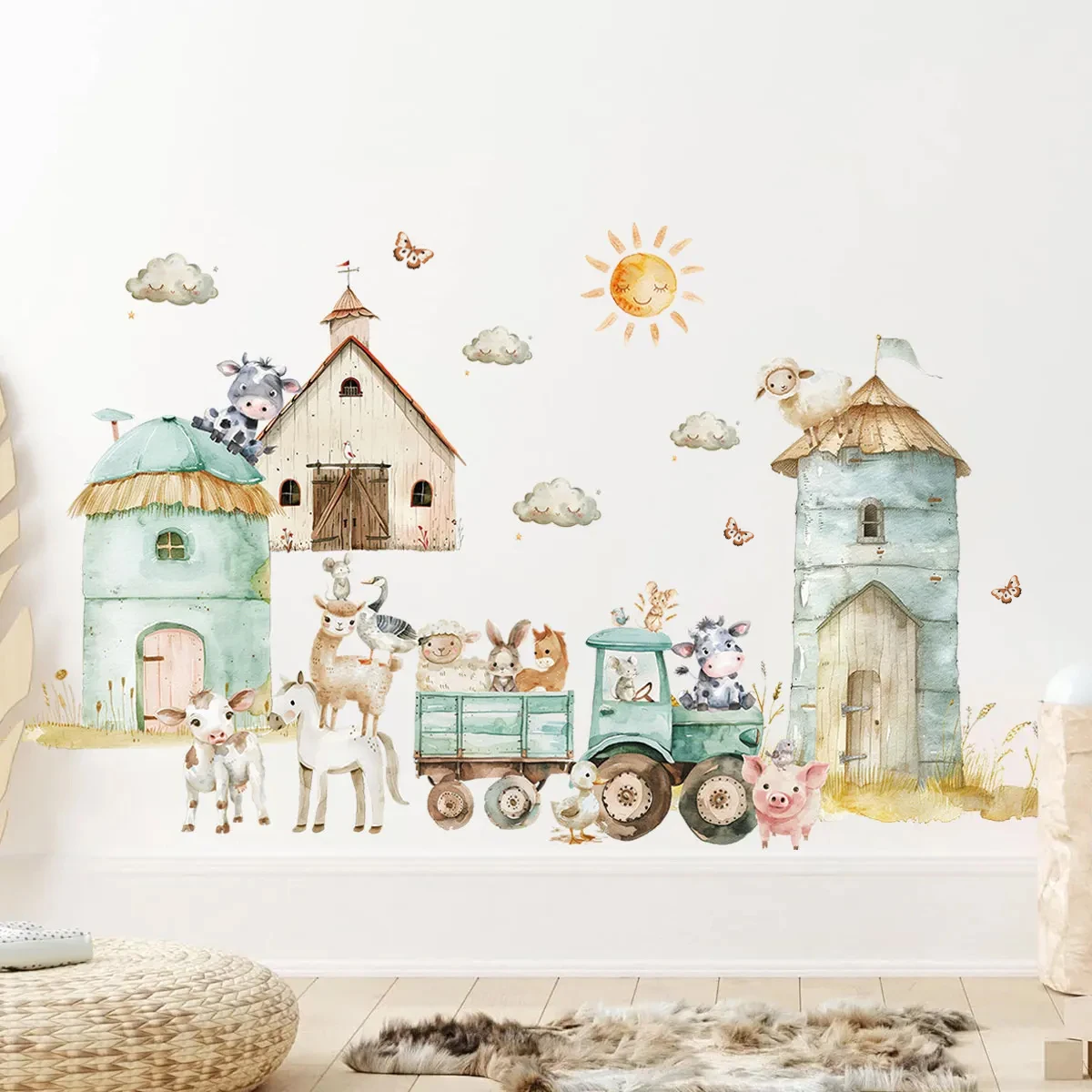 

Cartoon Animals Farm House Tractor Wall Stickers Nursery Children Room Vinyl Wall Art Decal Kids Room Bedroom Living Home Decor