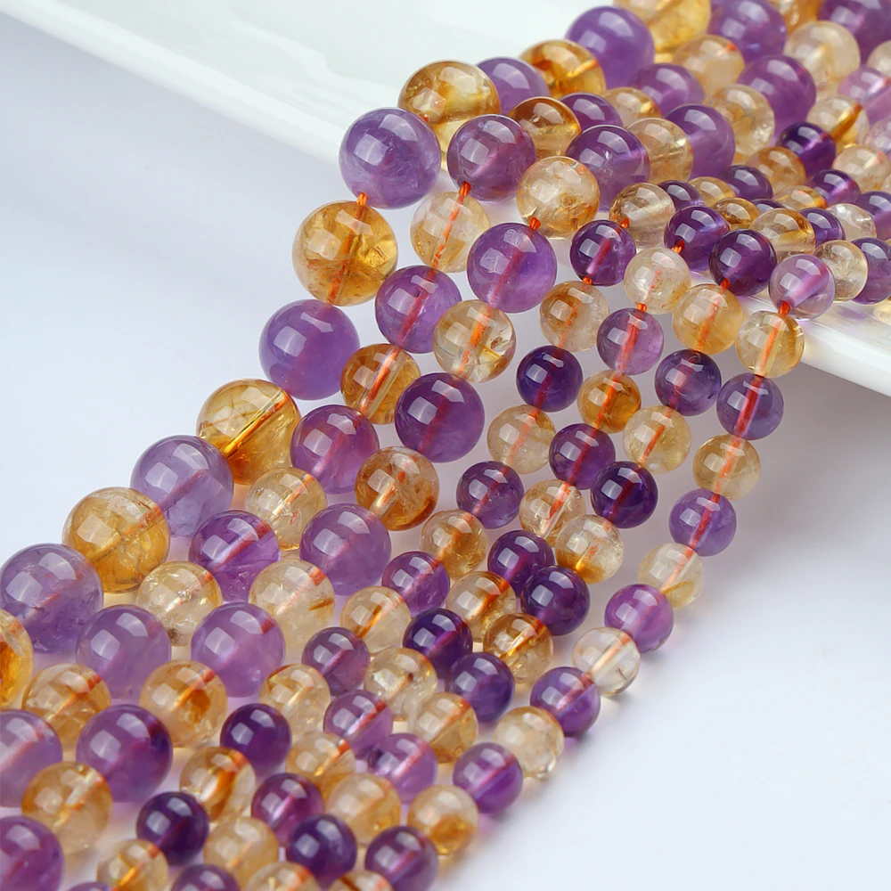 

Natural Citrine Amethyst 6/8/10mm Loose Crystal Beads For Jewelry Making Bracelet Necklace Accessories 15''