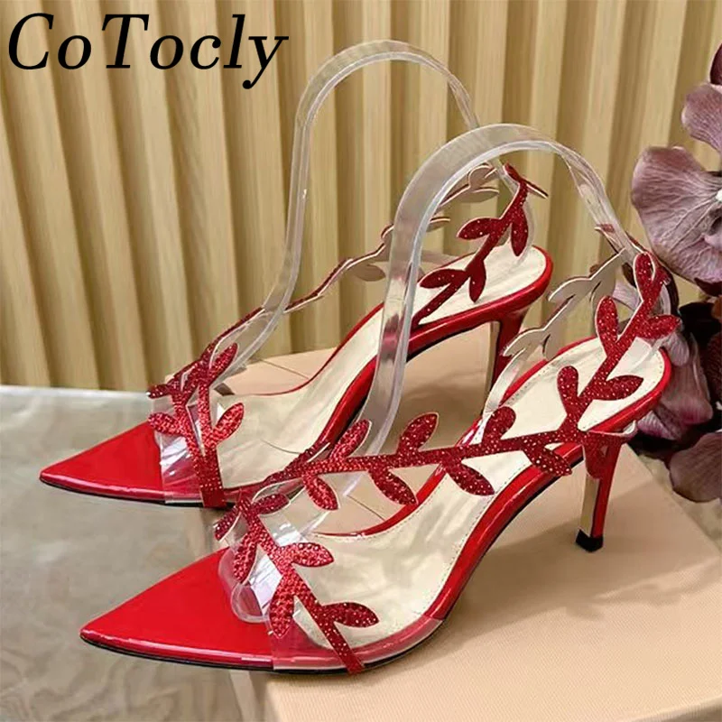 

Summer New High Heels Crystal Sandals Women Luxury Rhinestone Tree Leaf Party Prom Shoes Female Stiletto Gladiator Sandals Woman