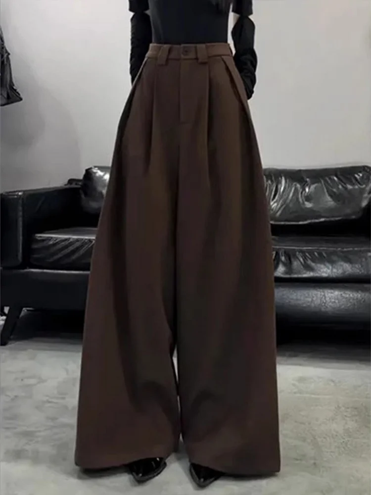 Damskie spodnie z szerokimi nogawkami, ocieplane, z wysokim stanem, o prostym kroju, do ziemi, codzienne, w stylu koreańskim, do pracy.