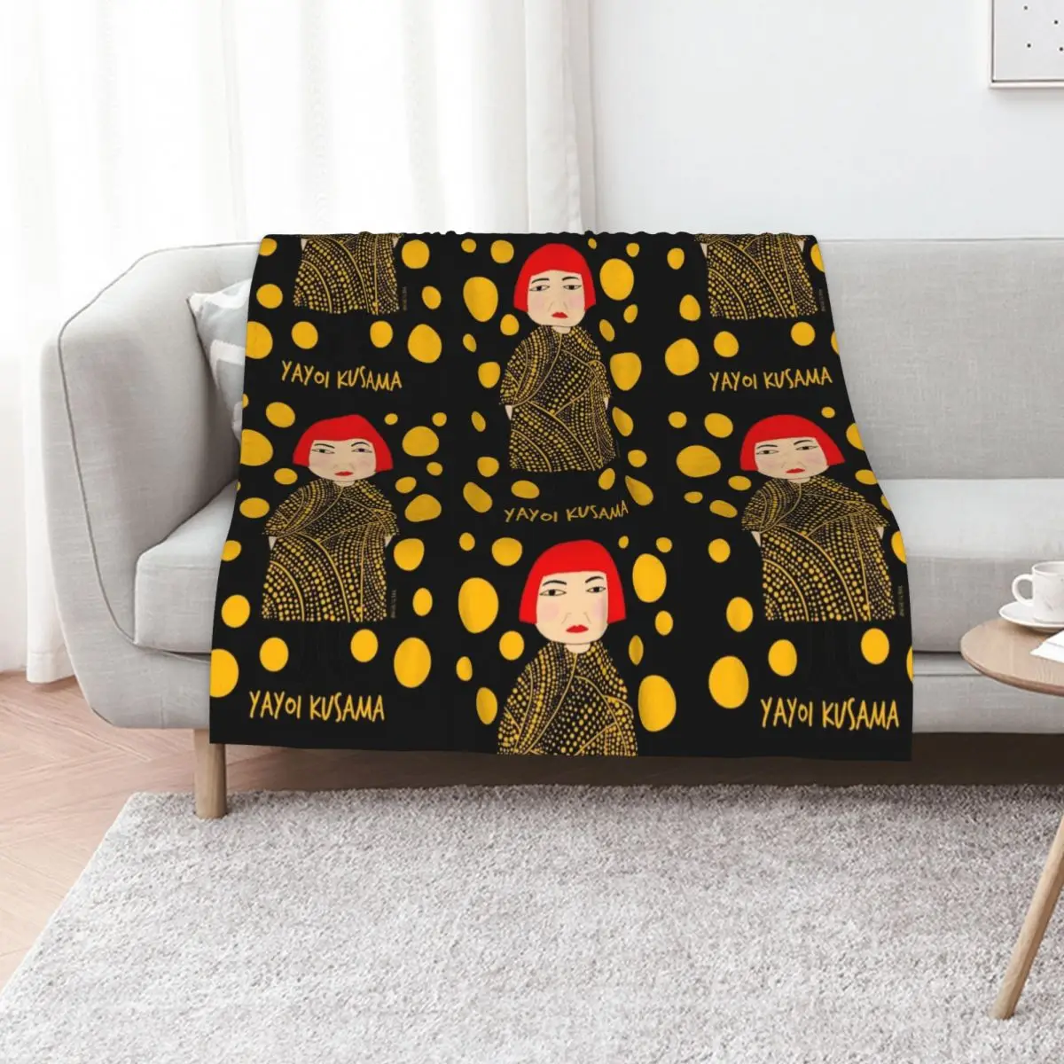 Yellow dots Yayoi Kusama inspired Throw Blanket All Season Lightweight Soft Blanket for Bed
